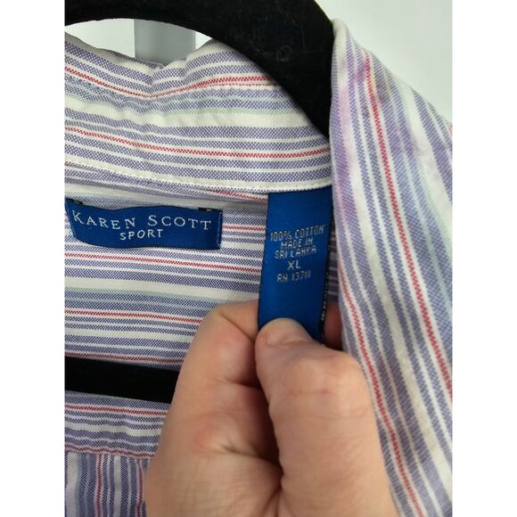 Karen Scott Womens Stripped 3/4 Sleeve Collared Button Down Cotton Shirt Size XL - Picture 4 of 5
